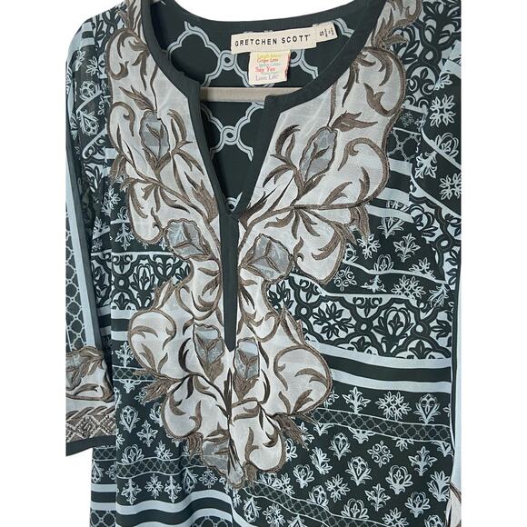 Gretchen Scott Embroidered Patchwork Swing Dress Henna Boho Cottagecore S - Picture 6 of 10